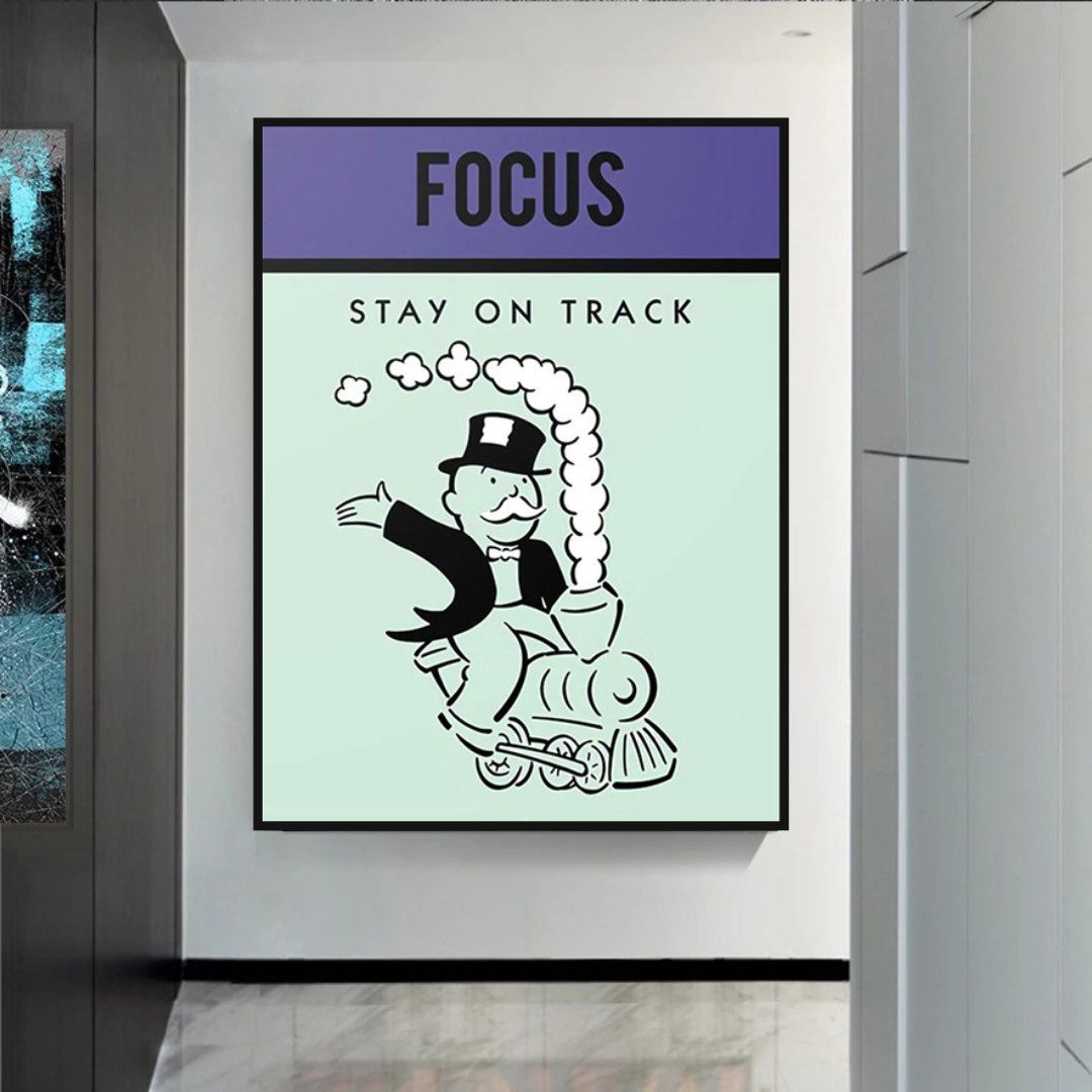 ChandeliersDecor.com-Monopoly Wall Poster-Alec Monopoly Focus Stay on Track Play Card Canvas Wall Art