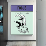 ChandeliersDecor.com-Monopoly Wall Poster-Alec Monopoly Focus Stay on Track Play Card Canvas Wall Art