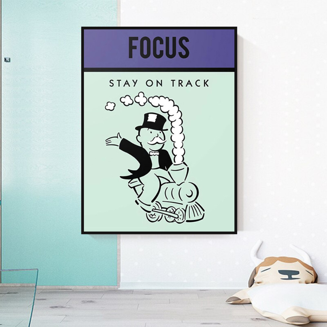 ChandeliersDecor.com-Monopoly Wall Poster-Alec Monopoly Focus Stay on Track Play Card Canvas Wall Art