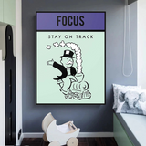 ChandeliersDecor.com-Monopoly Wall Poster-Alec Monopoly Focus Stay on Track Play Card Canvas Wall Art