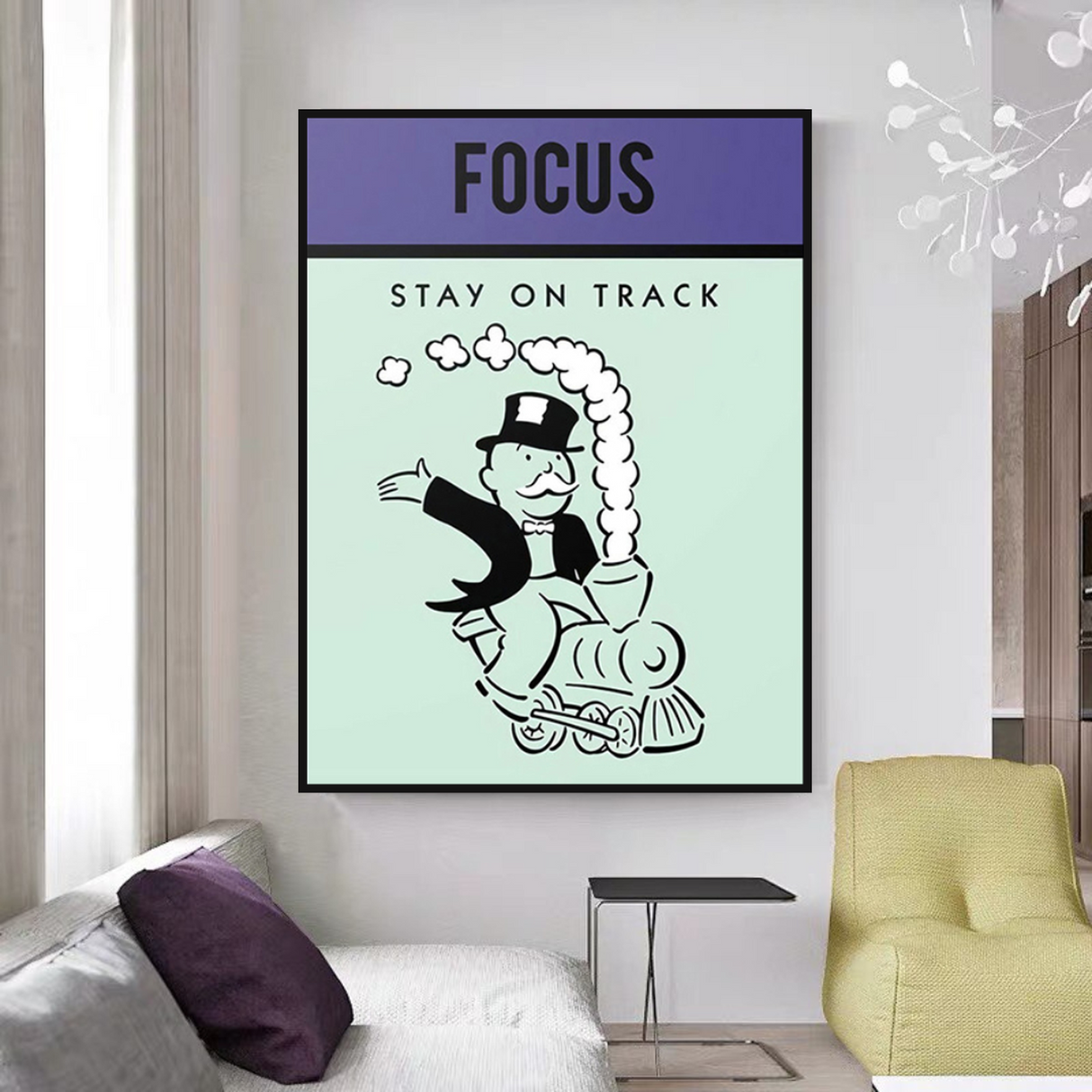 ChandeliersDecor.com-Monopoly Wall Poster-Alec Monopoly Focus Stay on Track Play Card Canvas Wall Art