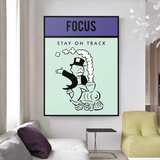 ChandeliersDecor.com-Monopoly Wall Poster-Alec Monopoly Focus Stay on Track Play Card Canvas Wall Art