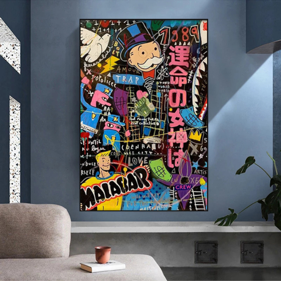 ChandeliersDecor.com-Monopoly Wall Poster-Alec Monopoly Graffiti Money Man Millionaire Canvas Wall Art