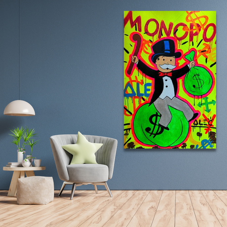 ChandeliersDecor.com-Monopoly Wall Poster-Alec Monopoly Man Money Bags: Exclusive Artistic Prints