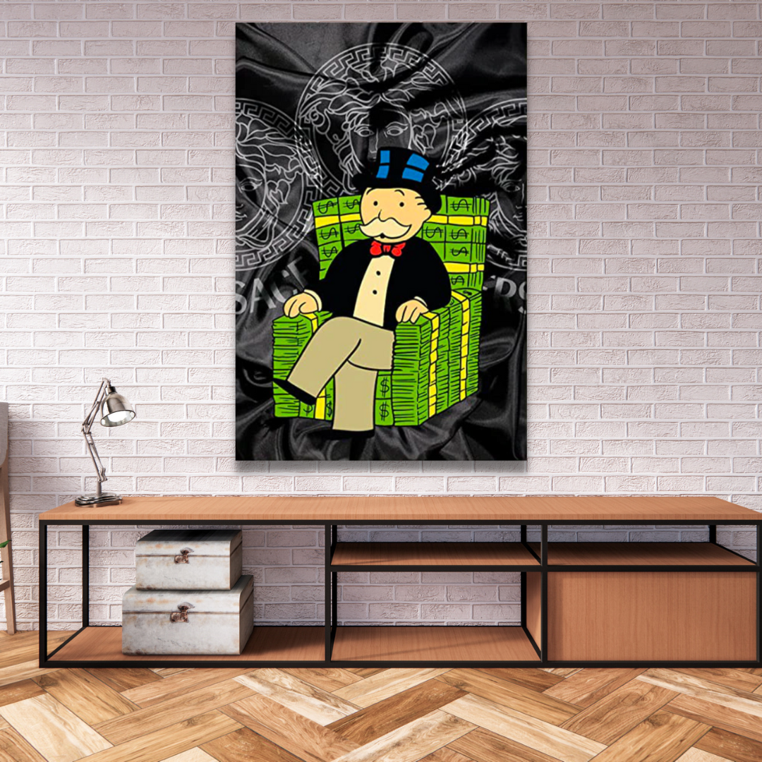 ChandeliersDecor.com-Monopoly Wall Poster-Alec Monopoly Millionaire on Dollars Canvas Print