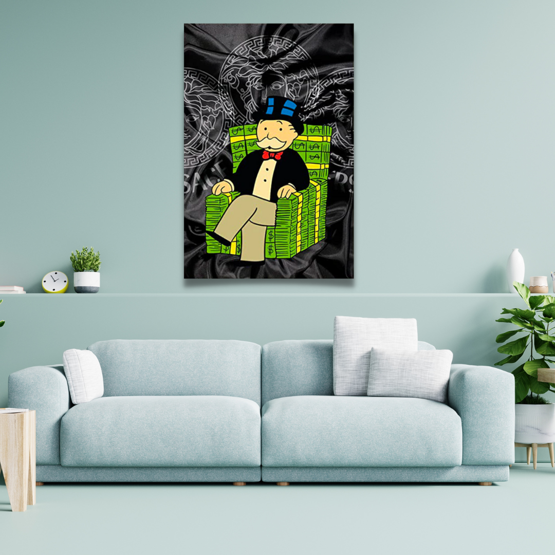 ChandeliersDecor.com-Monopoly Wall Poster-Alec Monopoly Millionaire on Dollars Canvas Print