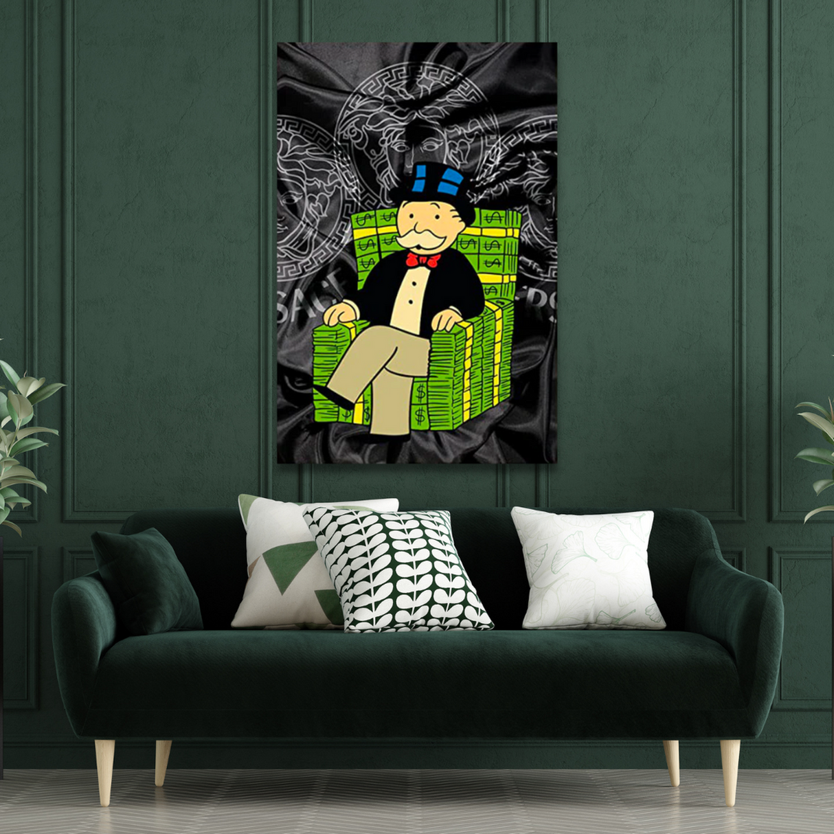 ChandeliersDecor.com-Monopoly Wall Poster-Alec Monopoly Millionaire on Dollars Canvas Print