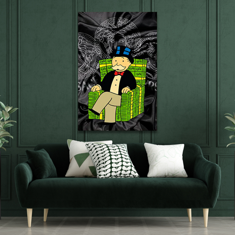 ChandeliersDecor.com-Monopoly Wall Poster-Alec Monopoly Millionaire on Dollars Canvas Print