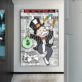 ChandeliersDecor.com-Monopoly Wall Poster-Alec Monopoly Money Bag Prints Newspaper Canvas Wall Art
