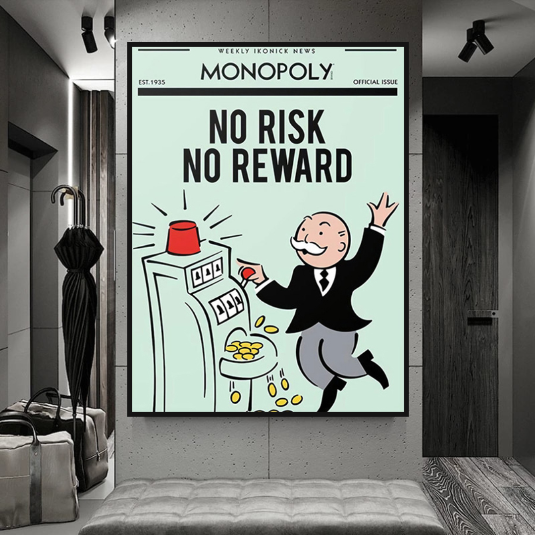 ChandeliersDecor.com-Monopoly Wall Poster-Alec Monopoly No Risk No Reward Play Card Canvas Wall Art