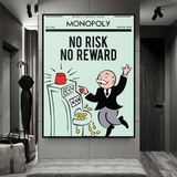 ChandeliersDecor.com-Monopoly Wall Poster-Alec Monopoly No Risk No Reward Play Card Canvas Wall Art