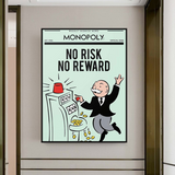 ChandeliersDecor.com-Monopoly Wall Poster-Alec Monopoly No Risk No Reward Play Card Canvas Wall Art