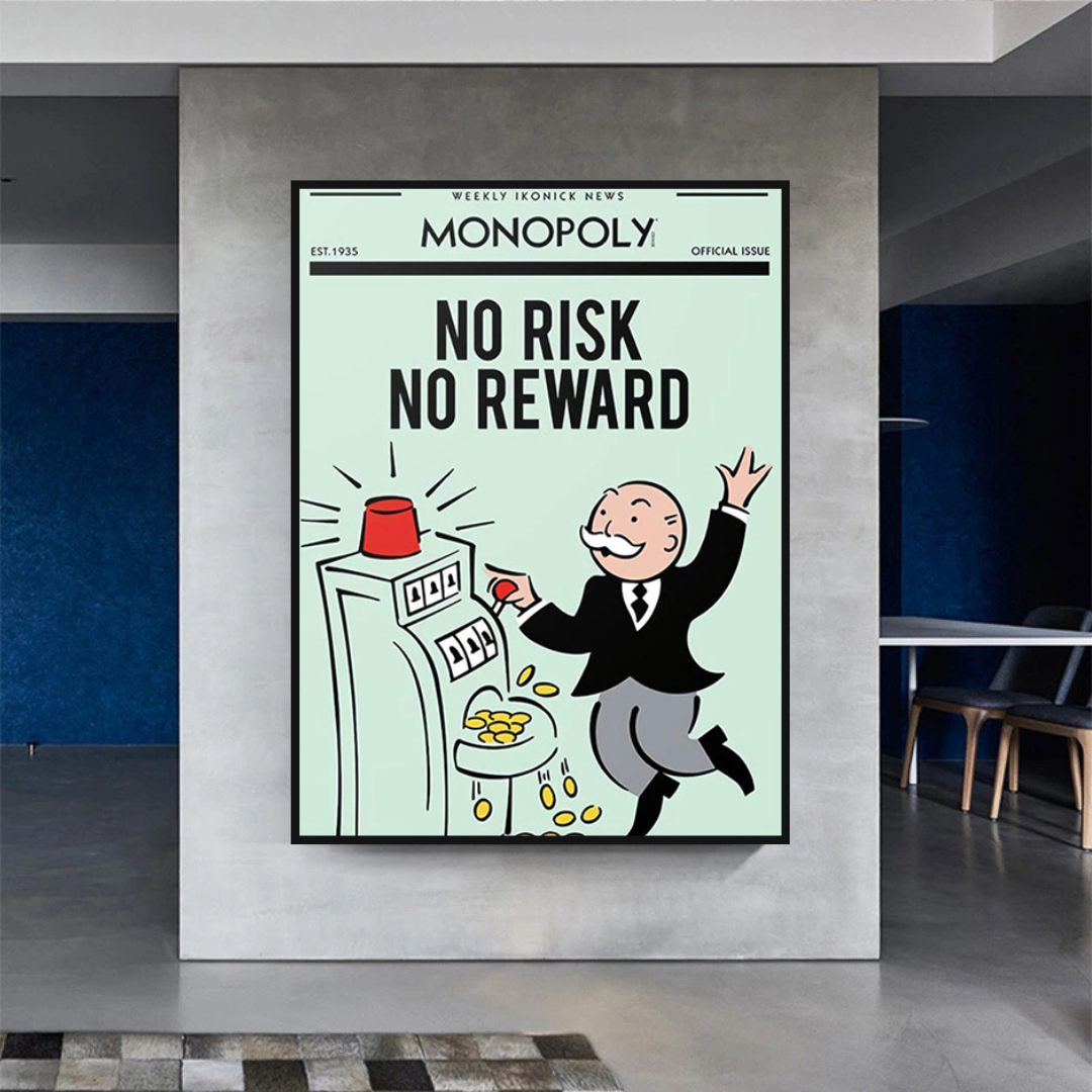 ChandeliersDecor.com-Monopoly Wall Poster-Alec Monopoly No Risk No Reward Play Card Canvas Wall Art