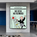 ChandeliersDecor.com-Monopoly Wall Poster-Alec Monopoly No Risk No Reward Play Card Canvas Wall Art