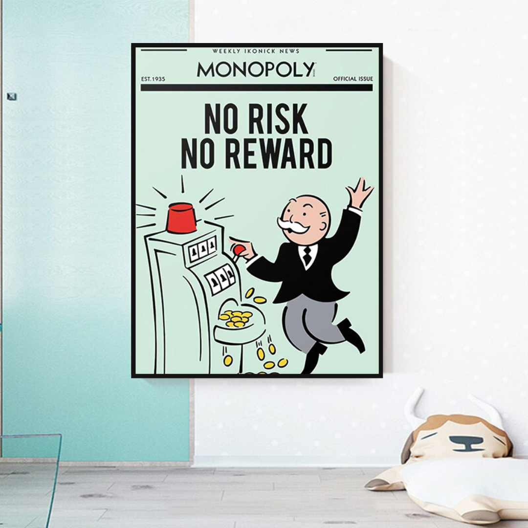 ChandeliersDecor.com-Monopoly Wall Poster-Alec Monopoly No Risk No Reward Play Card Canvas Wall Art