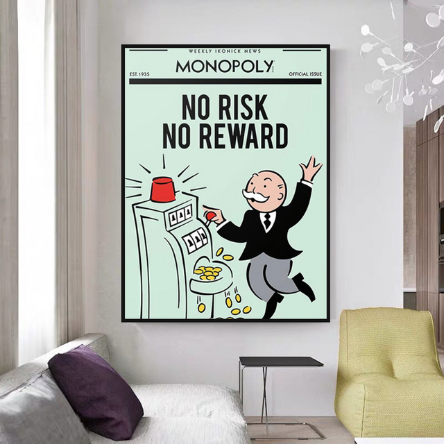 ChandeliersDecor.com-Monopoly Wall Poster-Alec Monopoly No Risk No Reward Play Card Canvas Wall Art