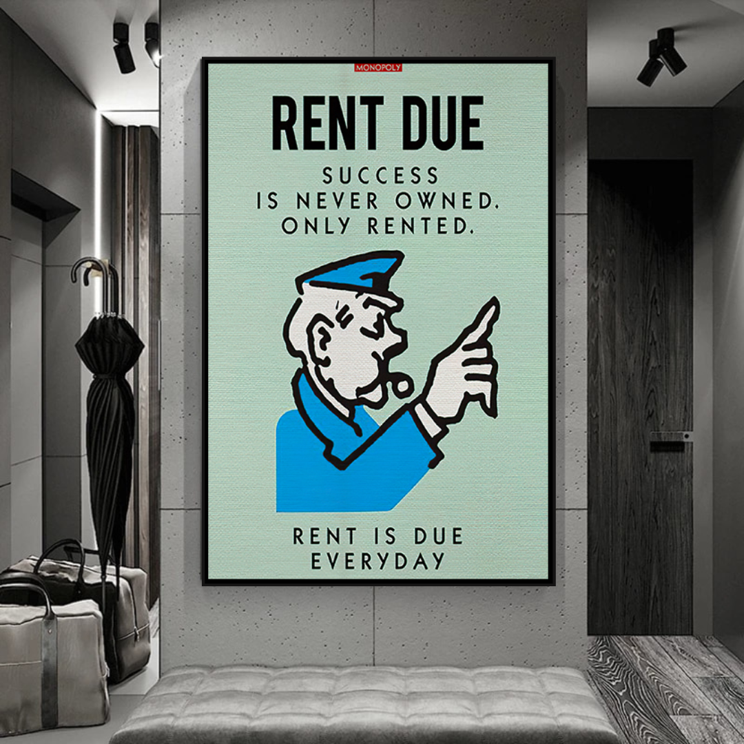ChandeliersDecor.com-Monopoly Wall Poster-Alec Monopoly Rent Due Play Card Canvas Wall Art