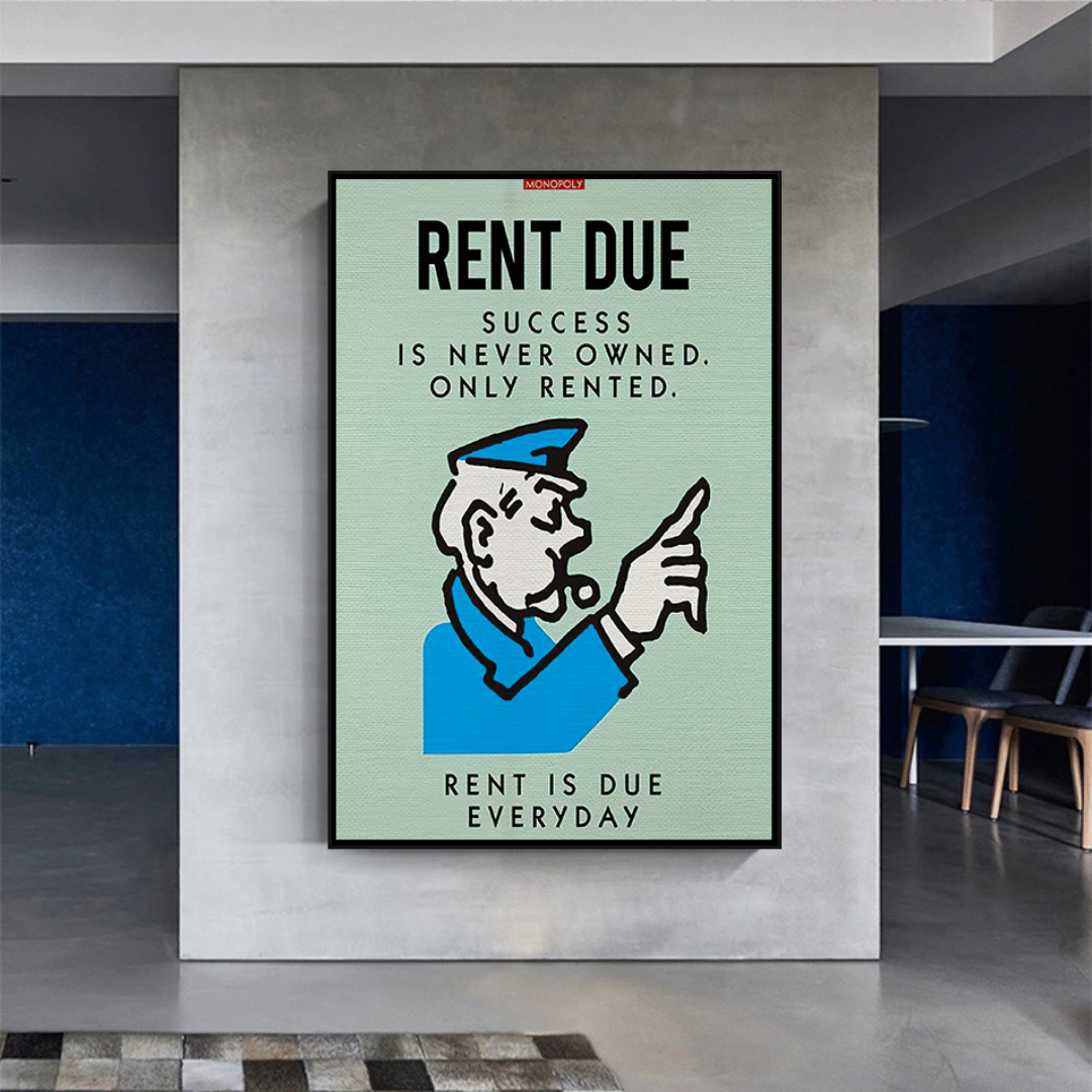 ChandeliersDecor.com-Monopoly Wall Poster-Alec Monopoly Rent Due Play Card Canvas Wall Art