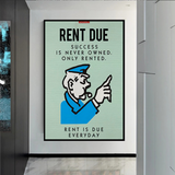 ChandeliersDecor.com-Monopoly Wall Poster-Alec Monopoly Rent Due Play Card Canvas Wall Art