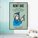 ChandeliersDecor.com-Monopoly Wall Poster-Alec Monopoly Rent Due Play Card Canvas Wall Art