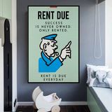 ChandeliersDecor.com-Monopoly Wall Poster-Alec Monopoly Rent Due Play Card Canvas Wall Art