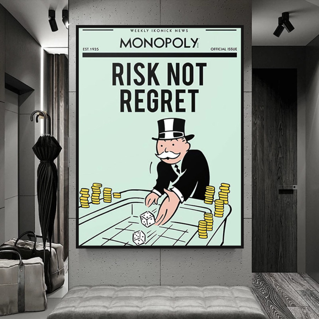 ChandeliersDecor.com-Monopoly Wall Poster-Alec Monopoly Risk Not Regret Play Card Canvas Wall Art