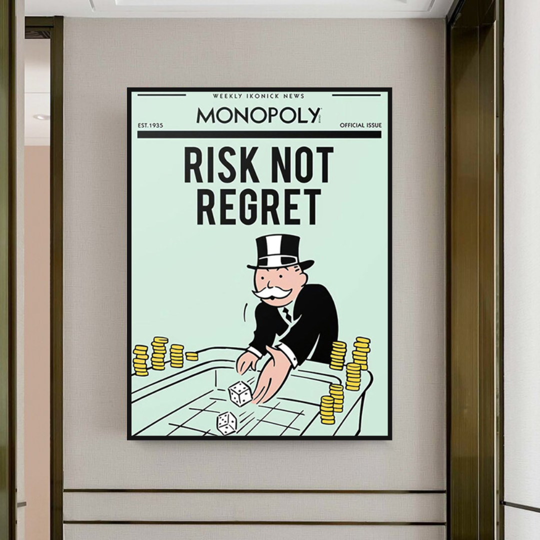 ChandeliersDecor.com-Monopoly Wall Poster-Alec Monopoly Risk Not Regret Play Card Canvas Wall Art