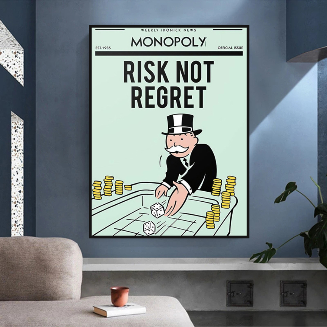 ChandeliersDecor.com-Monopoly Wall Poster-Alec Monopoly Risk Not Regret Play Card Canvas Wall Art