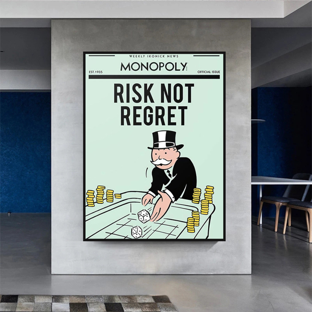ChandeliersDecor.com-Monopoly Wall Poster-Alec Monopoly Risk Not Regret Play Card Canvas Wall Art