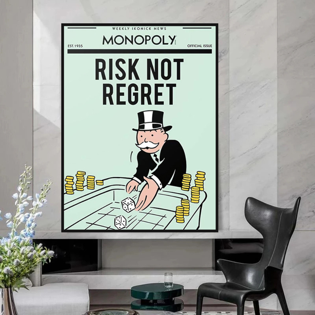 ChandeliersDecor.com-Monopoly Wall Poster-Alec Monopoly Risk Not Regret Play Card Canvas Wall Art