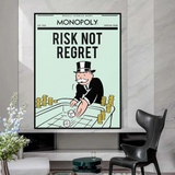 ChandeliersDecor.com-Monopoly Wall Poster-Alec Monopoly Risk Not Regret Play Card Canvas Wall Art