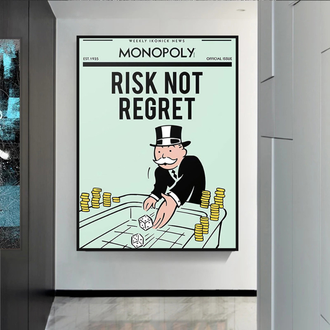 ChandeliersDecor.com-Monopoly Wall Poster-Alec Monopoly Risk Not Regret Play Card Canvas Wall Art
