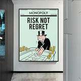 ChandeliersDecor.com-Monopoly Wall Poster-Alec Monopoly Risk Not Regret Play Card Canvas Wall Art
