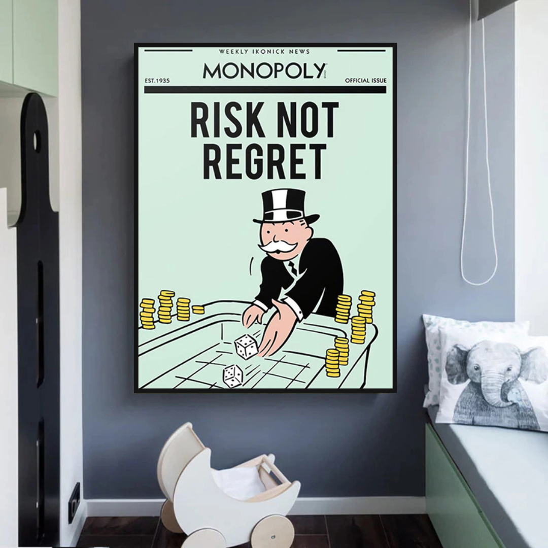 ChandeliersDecor.com-Monopoly Wall Poster-Alec Monopoly Risk Not Regret Play Card Canvas Wall Art