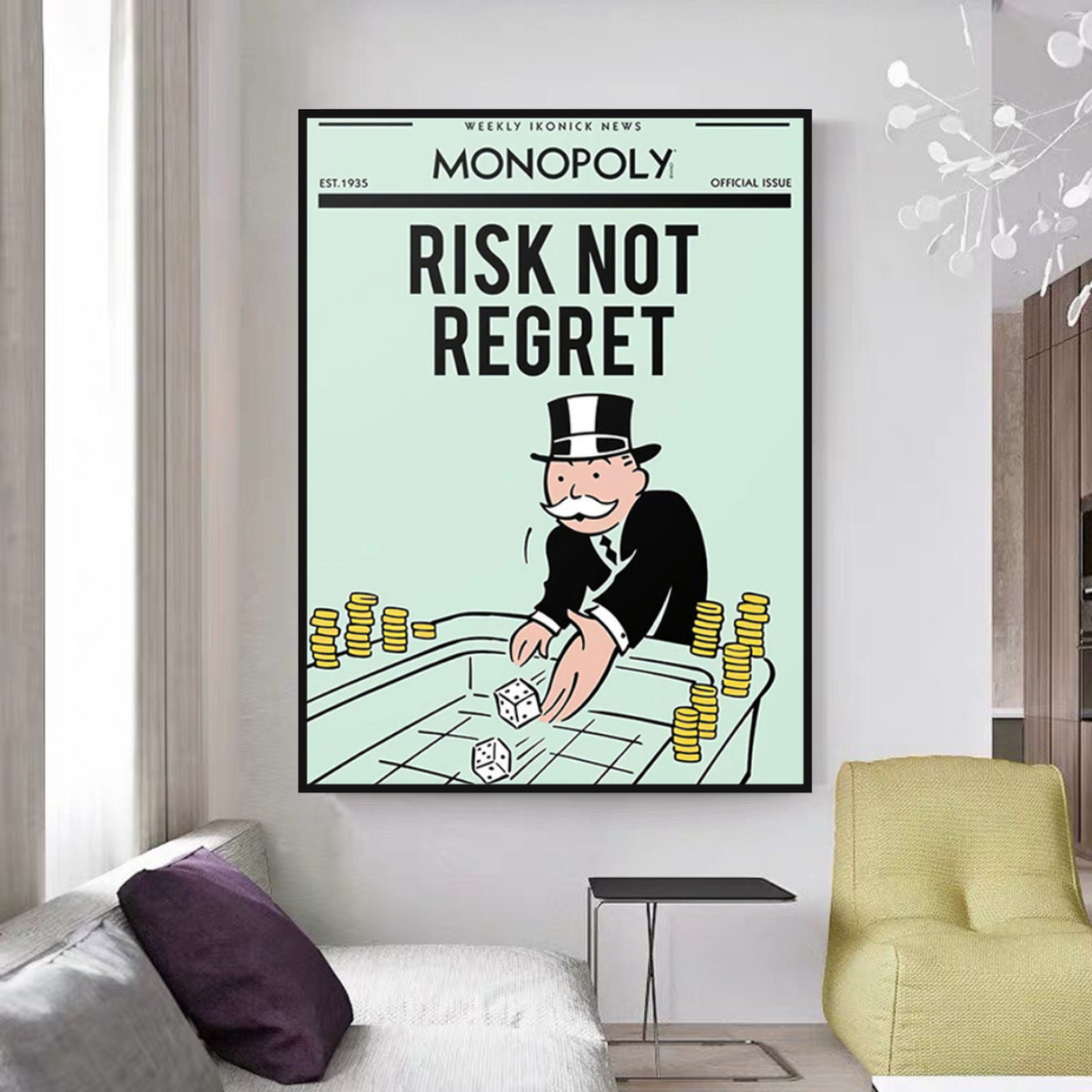 ChandeliersDecor.com-Monopoly Wall Poster-Alec Monopoly Risk Not Regret Play Card Canvas Wall Art