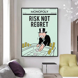ChandeliersDecor.com-Monopoly Wall Poster-Alec Monopoly Risk Not Regret Play Card Canvas Wall Art