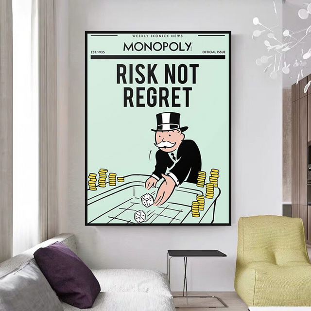 ChandeliersDecor.com-Monopoly Wall Poster-Alec Monopoly Risk Not Regret Play Card Canvas Wall Art