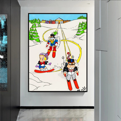 ChandeliersDecor.com-Monopoly Wall Poster-Alec Monopoly Skiing Art: Money Maker Canvas Wall Art