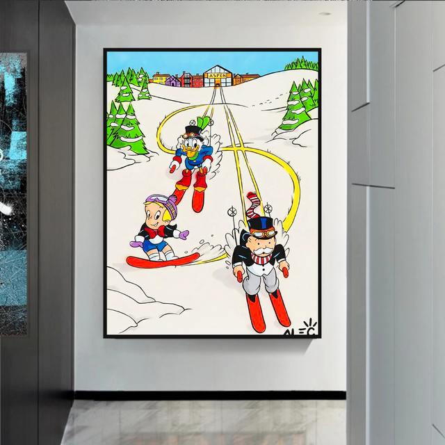 ChandeliersDecor.com-Monopoly Wall Poster-Alec Monopoly Skiing Art: Money Maker Canvas Wall Art