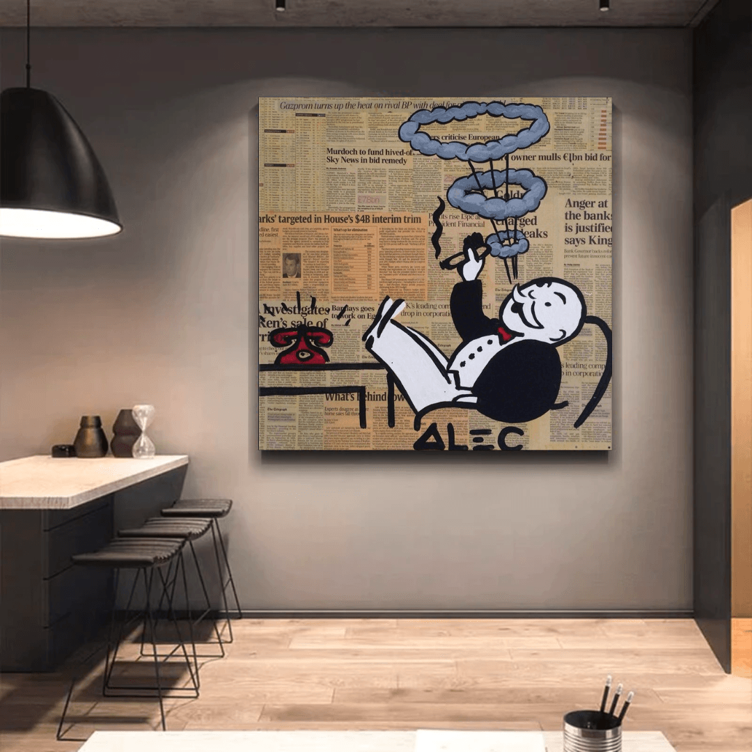 ChandeliersDecor.com-Monopoly Wall Poster-Alec Monopoly Smoking Cigar Canvas Wall Art