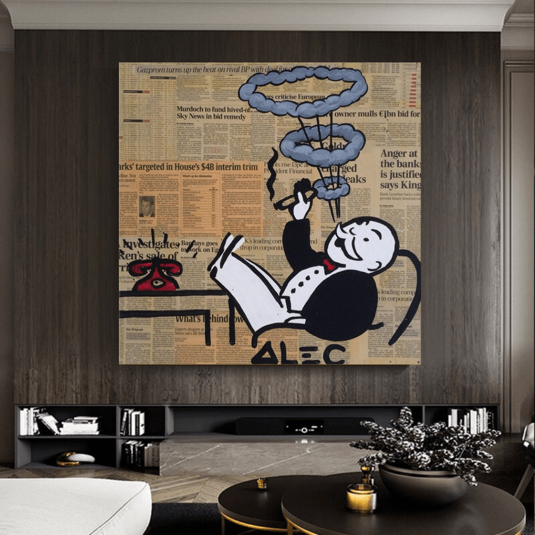 ChandeliersDecor.com-Monopoly Wall Poster-Alec Monopoly Smoking Cigar Canvas Wall Art