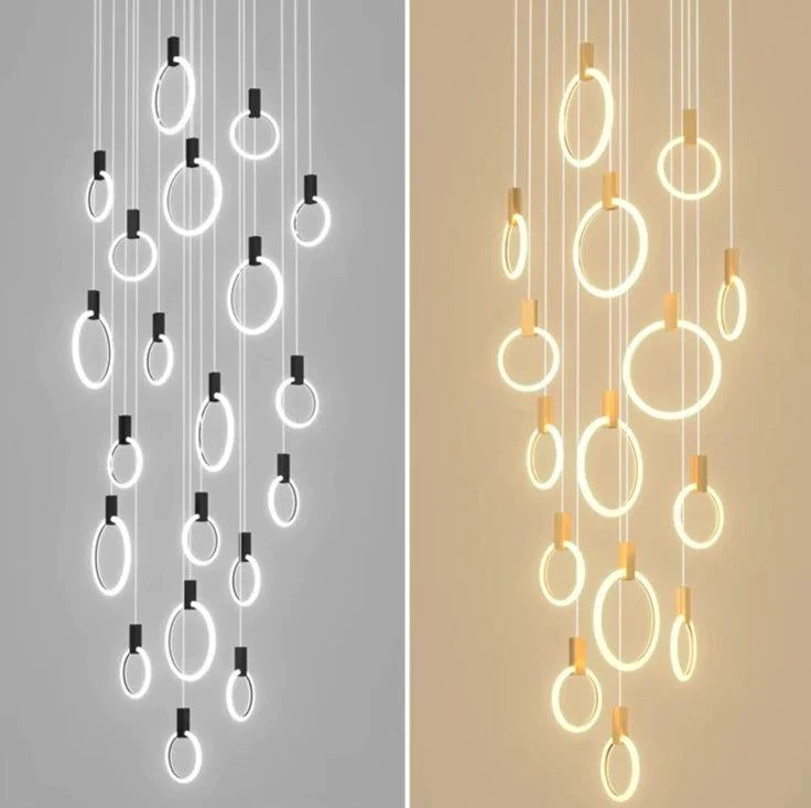 ChandeliersDecor.com-Staircase Chandelier-Aluminium Black Rings Long pendant lamp