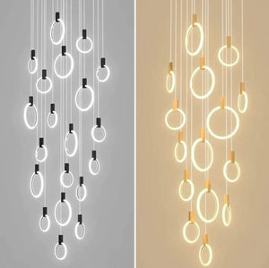 ChandeliersDecor.com-Staircase Chandelier-Aluminium Black Rings Long pendant lamp