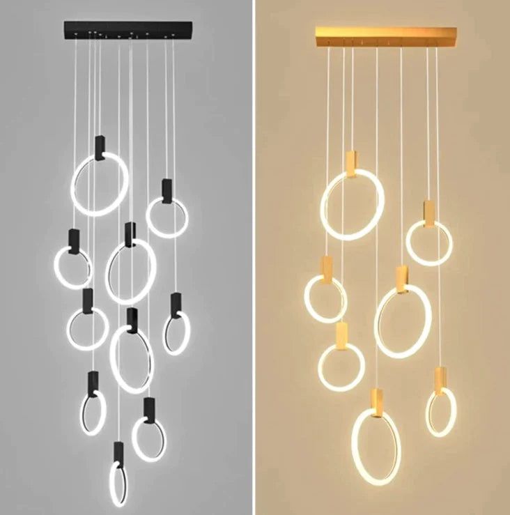 ChandeliersDecor.com-Staircase Chandelier-Aluminium Black Rings Long pendant lamp