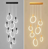 ChandeliersDecor.com-Staircase Chandelier-Aluminium Black Rings Long pendant lamp