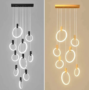 ChandeliersDecor.com-Staircase Chandelier-Aluminium Black Rings Long pendant lamp