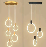 ChandeliersDecor.com-Staircase Chandelier-Aluminium Black Rings Long pendant lamp