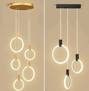 ChandeliersDecor.com-Staircase Chandelier-Aluminium Black Rings Long pendant lamp