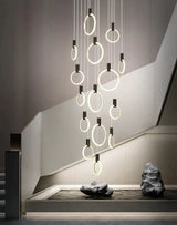 ChandeliersDecor.com-Staircase Chandelier-Aluminium Black Rings Long pendant lamp
