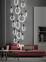 ChandeliersDecor.com-Staircase Chandelier-Aluminium Black Rings Long pendant lamp